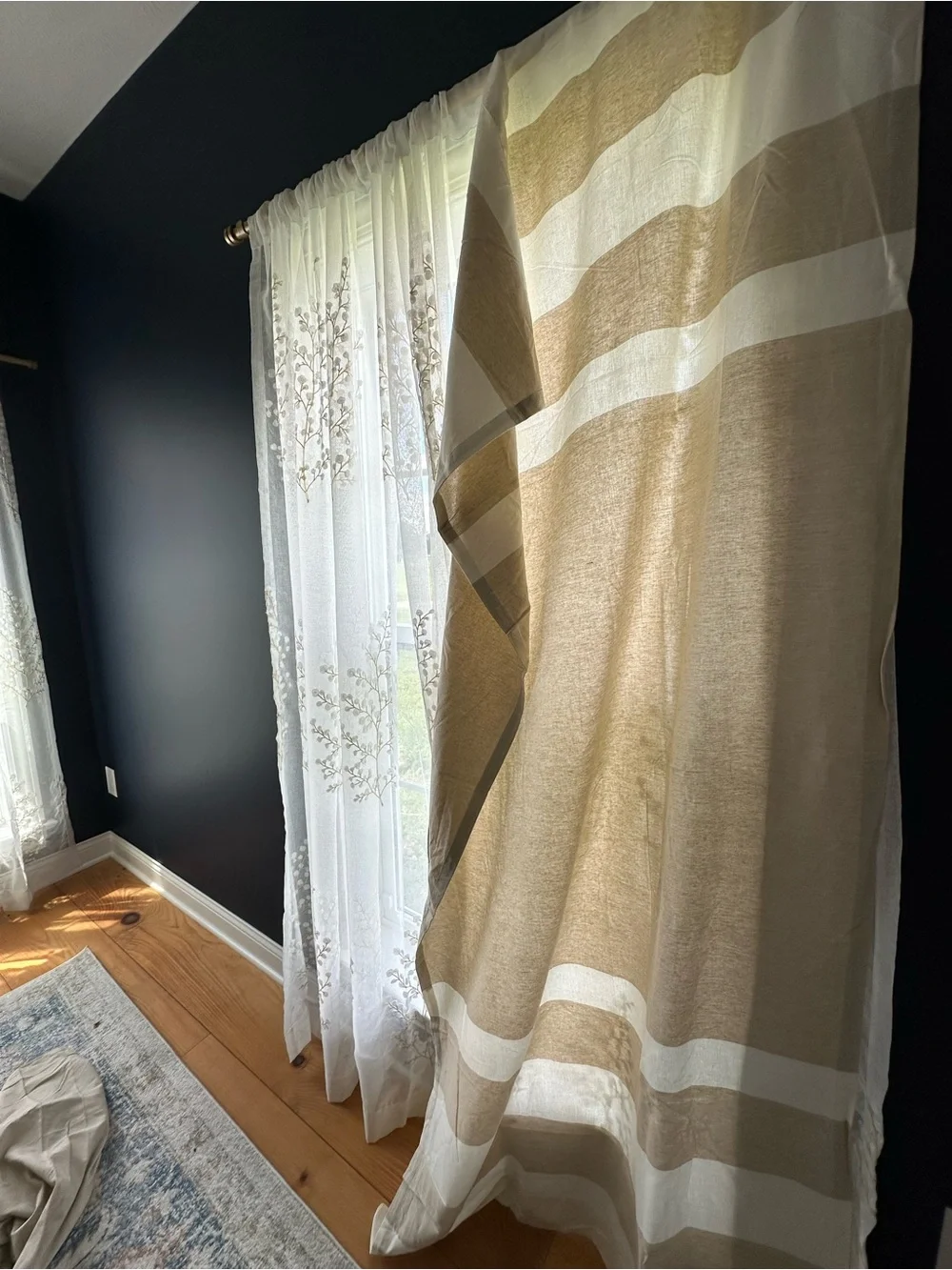 Set of 2 Lush Decor 84”x40 coastal stripe light filtering curtain panels